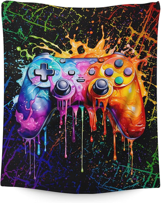 Gaming Blankets for Boys - 50x40 Inches Small Gamer Themed Gift for Kids, Girls, Teens - Black Flannel Throws Gifts for Gamer Room Decor - Cool Soft Cozy Plush Blanket for Couch, Sofa