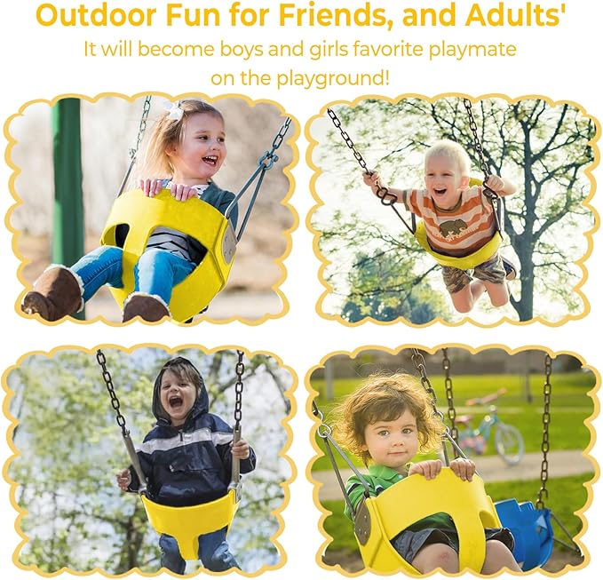 AGPTEK High Back Full Bucket Toddler Swing Seat Infant Swing with Yellow Coated Swing Chains and Carabiners Baby Swing Outdoor for Easy Install(Yellow)