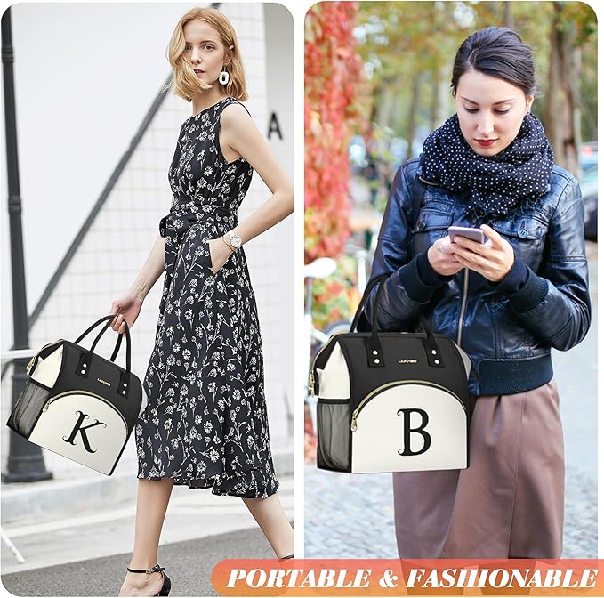 Personalized Lunch Box for Women, Initial Reusable Insulated Lunch Bag, Wide-Open Adult Lunchbox Cooler Lunchbag, Leakproof Lunch Tote for Picnic Work Outdoors, Christmas Gift for Women, Q