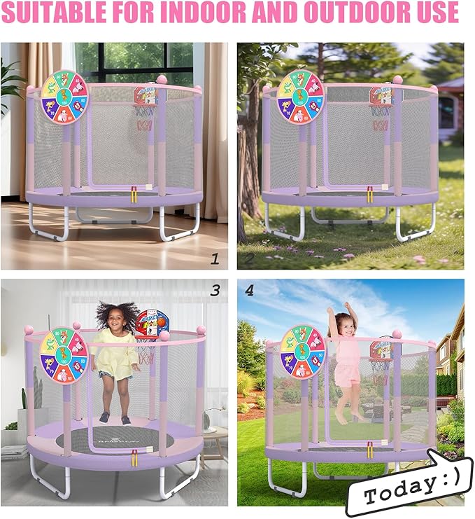 LANGXUN 60" Trampoline for Kids, 5ft Toddler Mini 6-in-1 Trampoline Indoor Outdoor with Swing, Basketball Hoop, Dart Board, Gymnastics Bar, Rings, Christmas Toys Birthday Gifts for Girls Boys Age 3-8