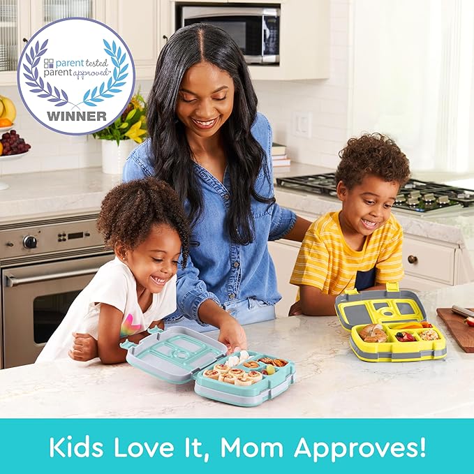 Bentgo Kids Prints Leak-Proof, 5-Compartment Bento-Style Kids Lunch Box - Ideal Portion Sizes for Ages 3-7, Durable, Drop-Proof, Dishwasher Safe, & PFAS & BPA-Free Materials (Construction Trucks)