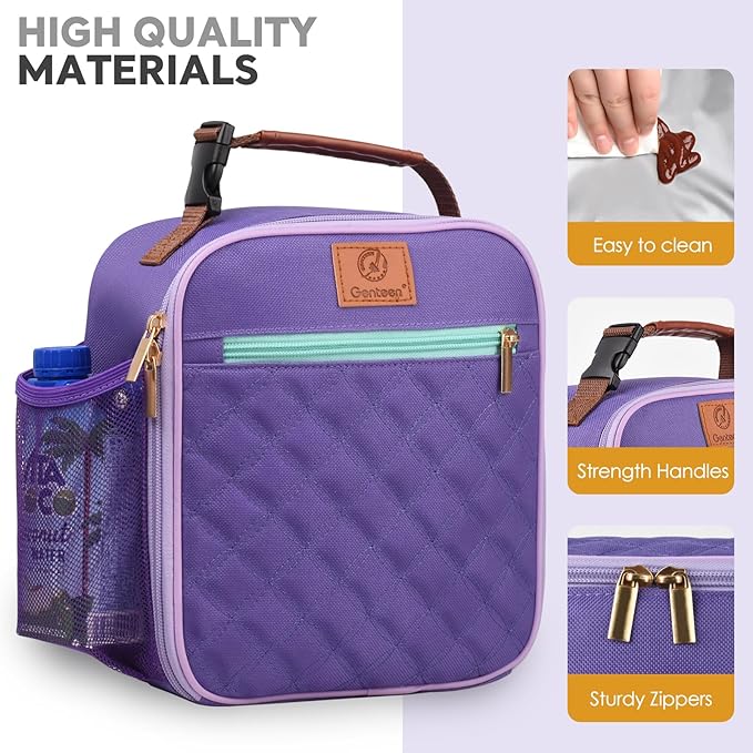 Lunch Bag for Women Men Girls Teens Insulated Leakproof LunchBox for Adult Reusable Lunch Box with Bottle Holder for Work Office School Travel Picnic-Purple/Gray