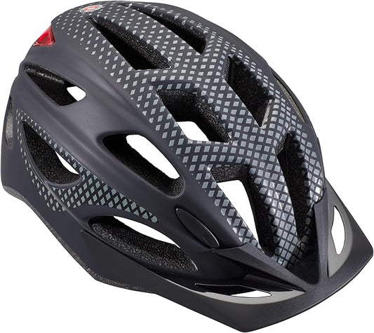 Schwinn Beam Lighted Helmet for Adults, Size 58 - 62 cm for Riders Ages 14+, Rear LED Light, Reflective Strips, Adjustable Dial and Straps, 17 Air Vents, Removable Visor, Adult Bike Helmet