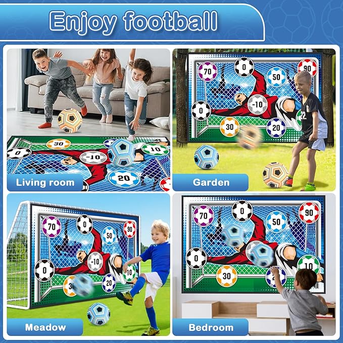 Soccer Target Toss Set for Boys & Girls, Indoor Outdoor Backyard Play with 2 Balls & 1 Foldable Flannel Goal, Birthday Gift for Kids Ages 3-12