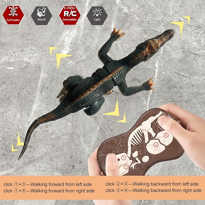 Remote Control Dinosaur Toys for Boys Electronic RC Spray Raptor Toy Walking Roaring Jurassic Spinosaurus Realistic 18.1" Dino Rechargeable Birthday Gift for Kids 3 4 5 6 7 8