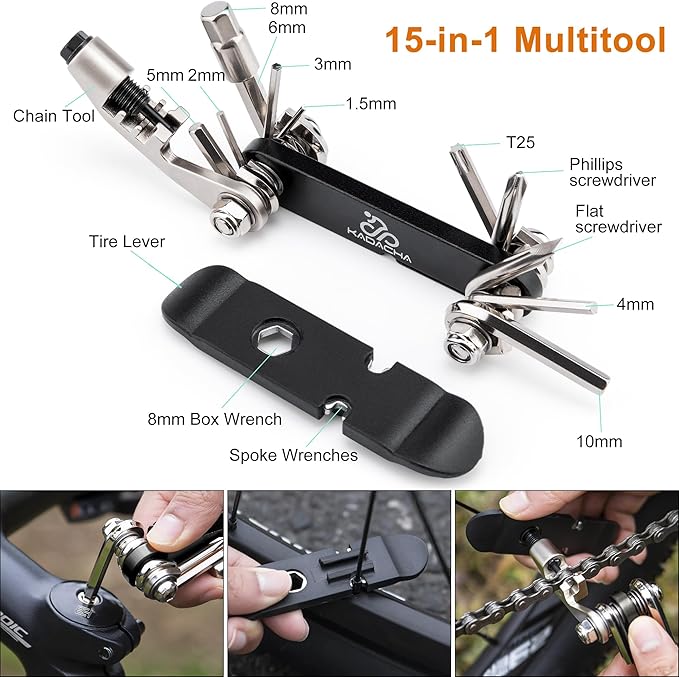 GEWAGE Bicycle Phone Mount Bag & Bicycle Tire Pump, Bike Multitool with Tyre Lever - Bike Tool Kits for Repair and Maintenance at Home or On The Road