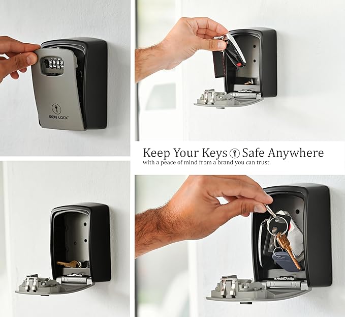 Iron Lock® XXL Wall Mount Key Lock Box for Keys 4 Digit Combination with Resettable Code with A B Switch Extra Large lockbox Indoor Outdoor Waterproof Big Key Lock Box House Spare Keys (XXL, Grey)