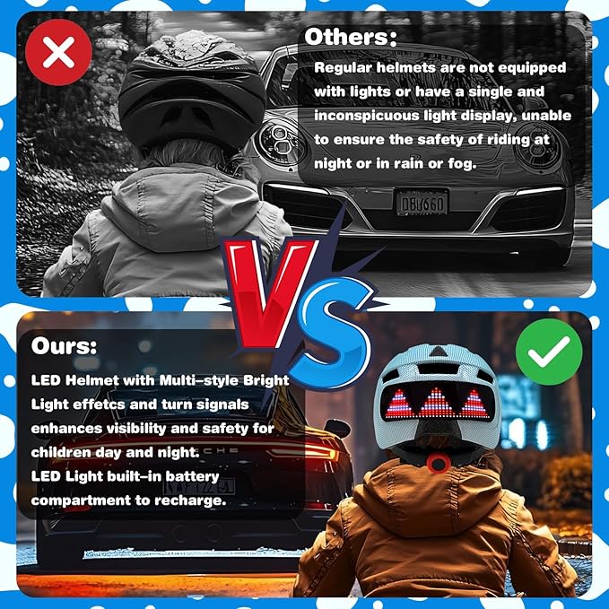 Kids Bike Helmet with LED Lights, Remote Control Turn Signals Safety Helmet Back Light for Youth Mountain Cycling Scooter Skateboarding, Adjustable and Lightweight for Boys Girls