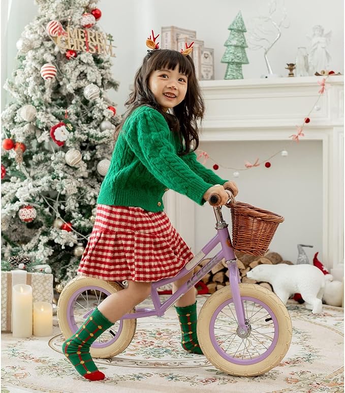 ACEGER 12" Kids Balance Bike with Basket, Toddler Bicycle for Early Learning Leg Strength and Steady Balancing, Durable Frame&Tool-Free Adjustable Seat, Gift Bike for 2-5 Kids, No Brake