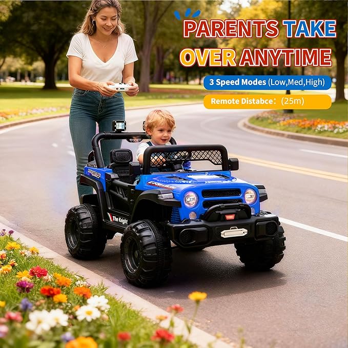 12V Kids Electric Ride on Truck，Parent Remote Control Car for Kids| Features 3 Speeds to 6MPH, 2 * 550w Moto, Spring Suspension, LED Lights, Music | for Children Aged 2-8 Years, Blue