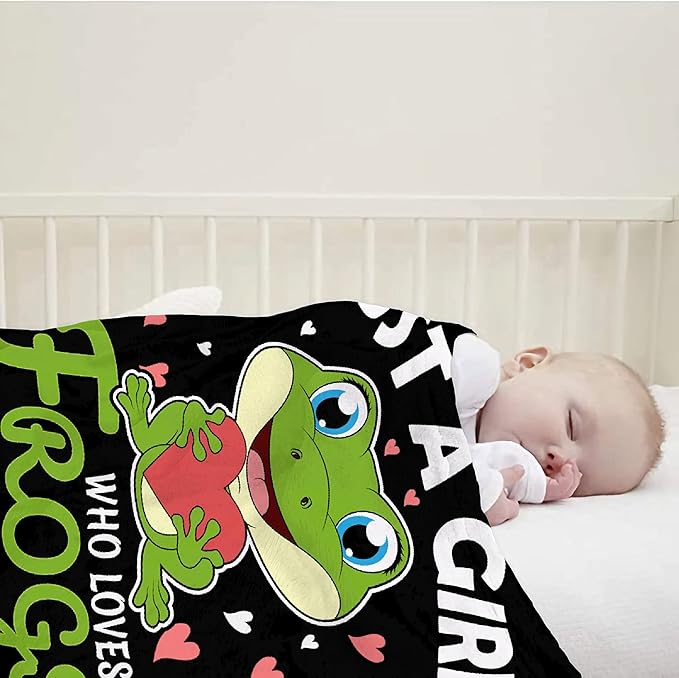 Just A Girl Who Loves Frogs Blanket Soft Blankets and Throws Flannel Cozy Lightweight Quilt Gift Perfect for Bed Sofa Couch-120 x90 Extra Large for Family