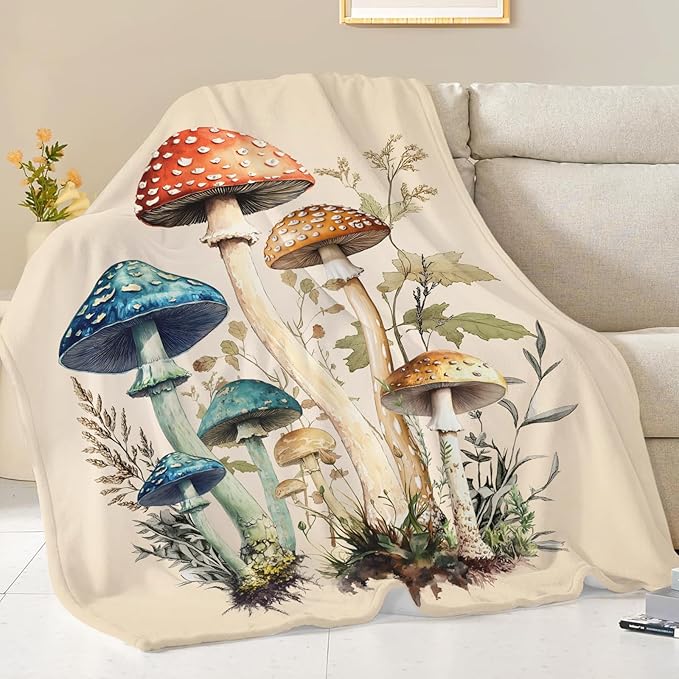 Mushroom Blanket Gifts for Girls Women Mushroom Throw Blankets Cozy Plush Fleece Flannel Fuzzy for Bedroom Living Decor 60"X50"