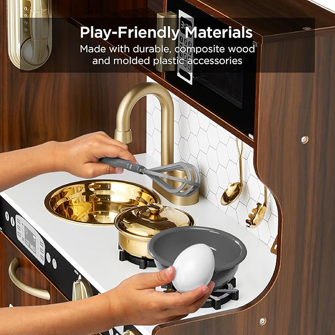 Best Choice Products Pretend Play Kitchen Wooden Toy Set for Kids w/Realistic Design, Telephone, Utensils, Oven, Microwave, Sink - Espresso