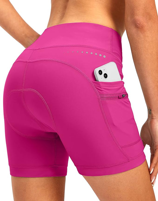 Women's 4D Padded Bike Shorts 5"/7" Riding Underwear Cycling Bicycle Road Biking Cycle Shorts for Women Zipper Pockets