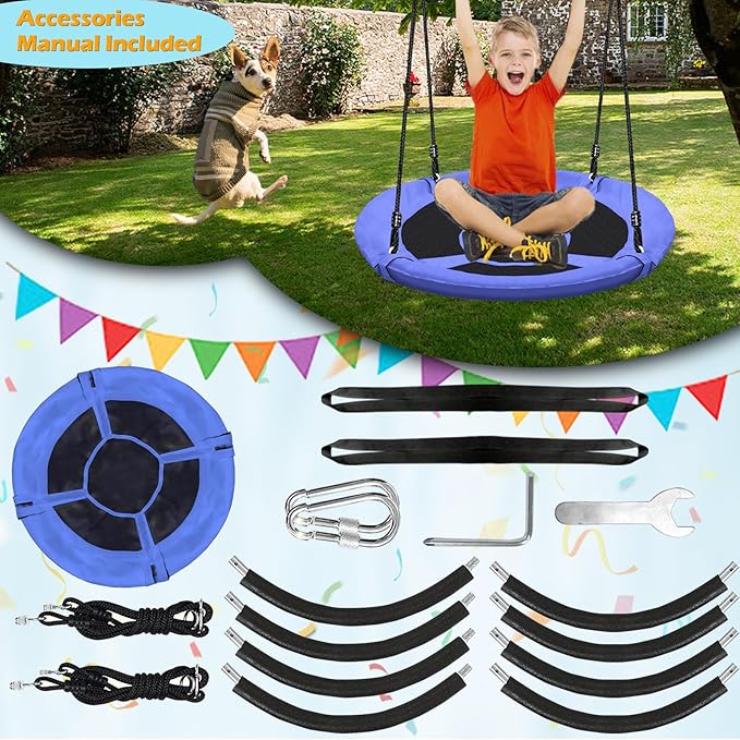 40" Saucer Tree Swing for Kids - 500Lb Weight Capacity, Waterproof Platform Swing Seat with Adjustable Ropes for Kids Playground Outdoor Activity Backyard Fun