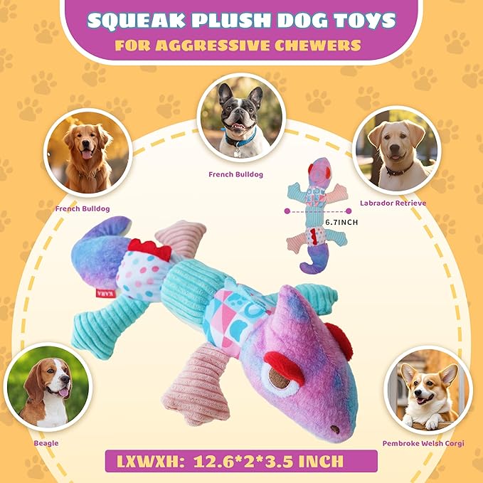 Squeaky Dog Toys Stuffed Plush Pet Toy, Eliminates Boredom for Small Medium Breed, Chewing and Playing Tug of War to Keep Them Busy (Chameleon)
