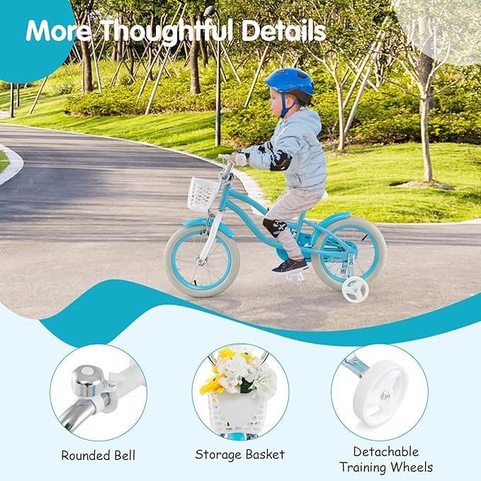 HONEY JOY Kids Bike, 12 14 16 18 20 Inch Toddler Bikes w/Training Wheels, Handbrake & Coaster Brake, Fully Enclosed Chain, Adjustable Handlebar & Seat, Kids Bicycle w/Basket, Girls Boys Bike 3-8