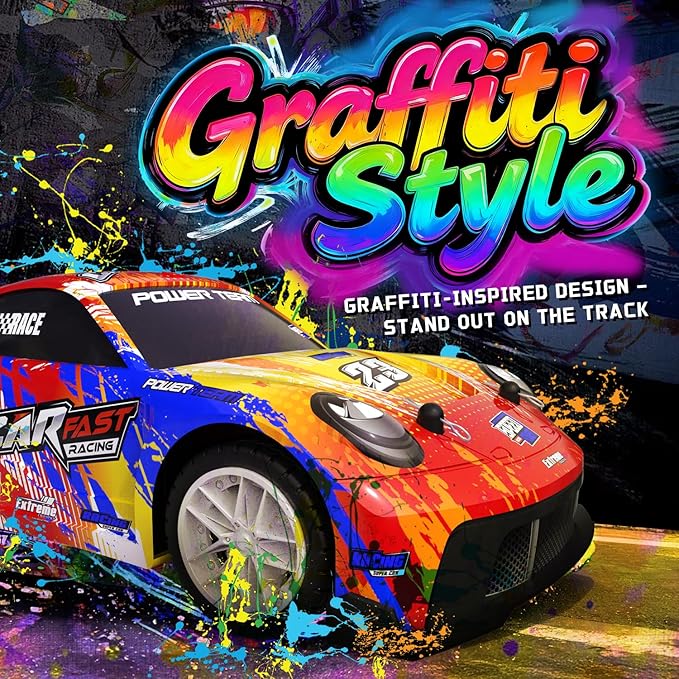 2 Pack RC Cars for Kids and Boys, Girls 4-7-8-12 Gifts, Remote Control Car, LED Lights, Head Lights, 4WD Racing Cars,2.4GHz Dual Player, Colorful Graffiti Designs