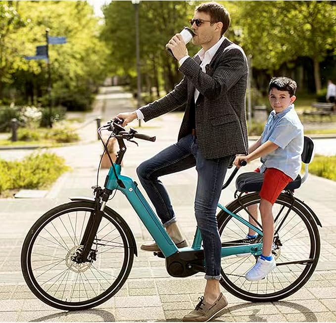 ZHOUWHJJ Bicycle Rear Seat Cushion Armrest Footrest Set, Kid Child Carrier Bicycle Baby Seat, Including Cushion and Backrest, Armrest Handrail, Footrests, Bell, Black