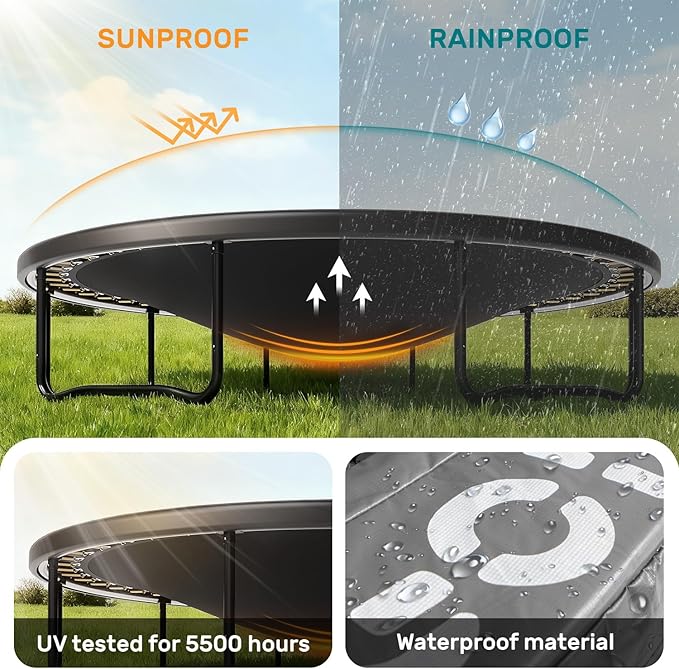 10FT 12FT 14FT 16FTOutdoor Recreational Trampoline with Enclosure Net, Bolt-Free Design Yard Trampoline with Wide Ladder and AntiRust Coating, 2 in 1 Connector for Kids Adults, ASTM Approval