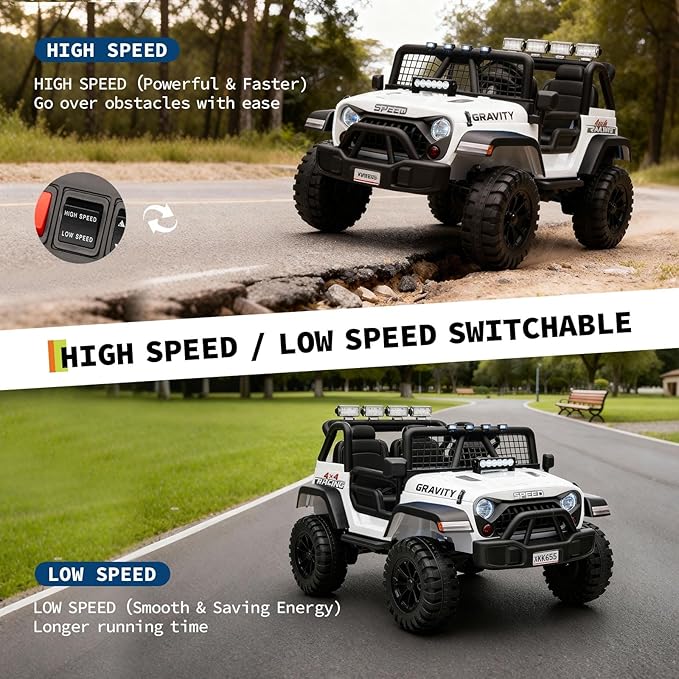 24V Ride on Car for Kids, 2 Seater Electric Truck with Parent Remote Control, Spring Suspension, 2 Speeds, LED Headlight & Music Player, Kids Electric Vehicle for Aged 3-8 Years, White