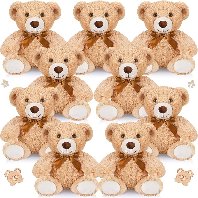 HyDren 9 Pcs 14 Inch Stuffed Animals Bears Bulk Soft Animal Plush Toys Bears Cute Dolls Gift for Valentine Wedding Mom Christmas Baby Shower Birthday Gift Home Decor(Light Brown)