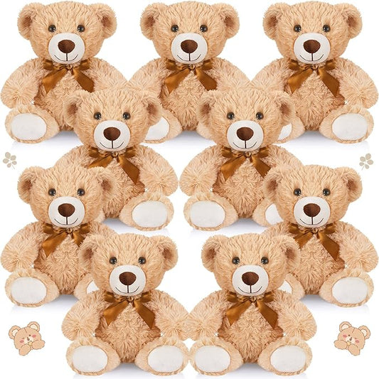 HyDren 9 Pcs 14 Inch Stuffed Animals Bears Bulk Soft Animal Plush Toys Bears Cute Dolls Gift for Valentine Wedding Mom Christmas Baby Shower Birthday Gift Home Decor(Light Brown)