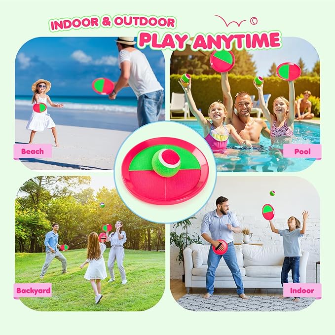 Toss and Catch Ball Set for Toddlers Kids Adults - 4 Pack - Beach Toys Pool Toys Outdoor Yard Games for Family- Sturdy & Water-Resistant - Classic Gift for Boys Girls 3 4 5 6 7 8 9 10 11 12+ Years Old