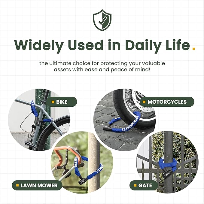 Titanker Bike Chain Lock with Keys, 3.3 Feet Security Heavy Duty Anti-Theft Bicycle Chain Locks for Bike, Motorcycle, Bicycle, Door, Gate, Fence, Grill (6mm, 8mm, 10mm Thick Chain)
