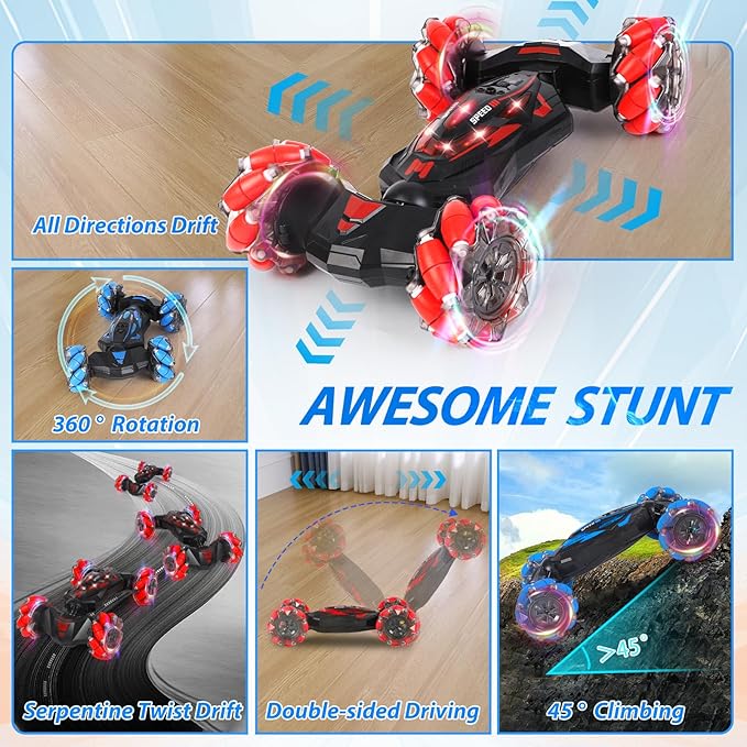 Remote Control Car, Gesture Sensing RC Stunt Car, 4WD Offroad for Rotating, 2.4 Ghz Remote Control and Hand Controlled Twist Cars,Transform RC Cars, Toy Presents for Boys and Girls Age 6-13