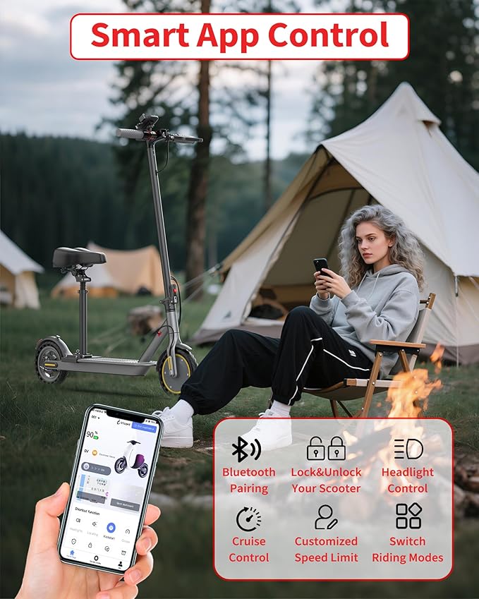 Electric Scooter Adults, Powerful 350W E-Scooter, Max 19 Mph & 15-19 Miles Range Scooters, Folding Scooters with 8.5" Solid Tires, Commuting Scooter Kick Scooter with APP Control (Seats Optional)