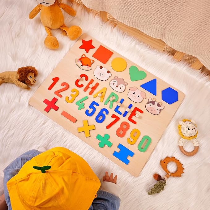 Personalized Name Puzzle for Kids, 5 Lines Custom Wooden Puzzles for Toddlers 1-3, Toddlers Kids Puzzle, 1st Birthday Gifts Boy Girl, Educational Toys, Birthday Easter Christmas
