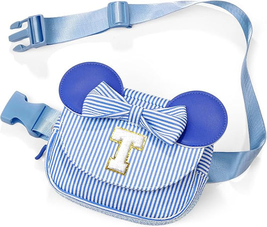 Daughter Gifts - Birthday Gifts for 3 4 5 6 7 8 9 10 11 12 13 Year Old Girls, Initial Fanny Pack Crossbody Bag Belt Bag Purse for Teen Girls Blue T