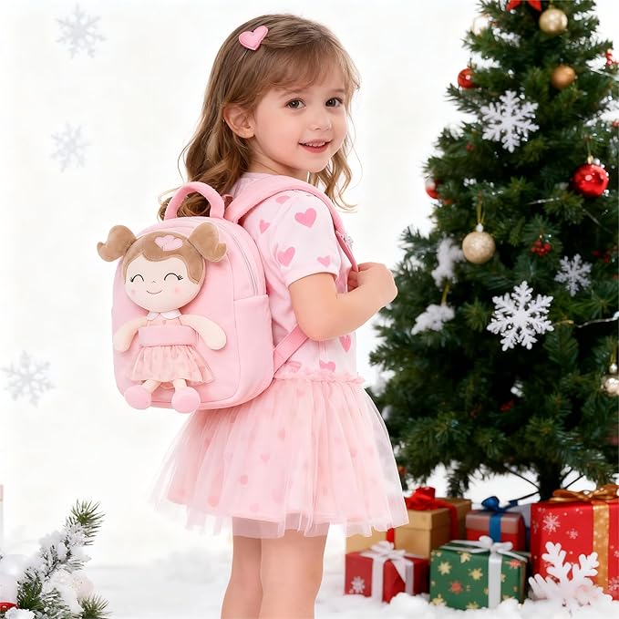 Gloveleya Toddler Backpack Baby Girl Gift Plush Bag Diaper Bag with Pink Flocking Heart Girl Backpack
