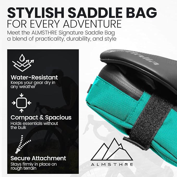 Signature Bike Saddle Bag – Aqua | 0.5L Bike Seat Bag (3" x 5.25" x 2") | Water-Resistant Ripstop, Waterproof Zipper, Internal Pocket | Durable Under Seat Storage