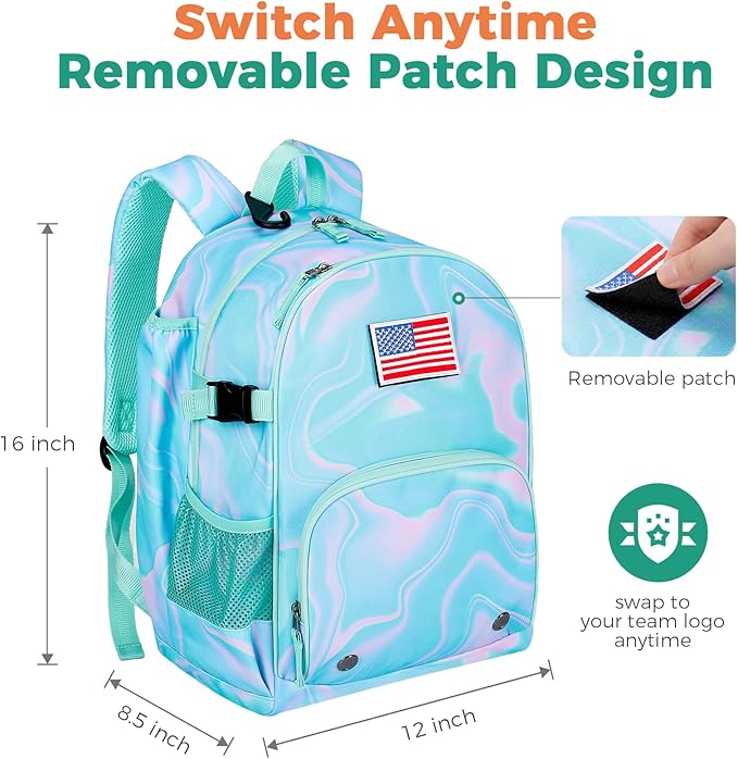 Choco Mocha Kids Baseball Bag, Large Youth Baseball Backpack Softball Bag for Girls T-Ball with Bat Holder