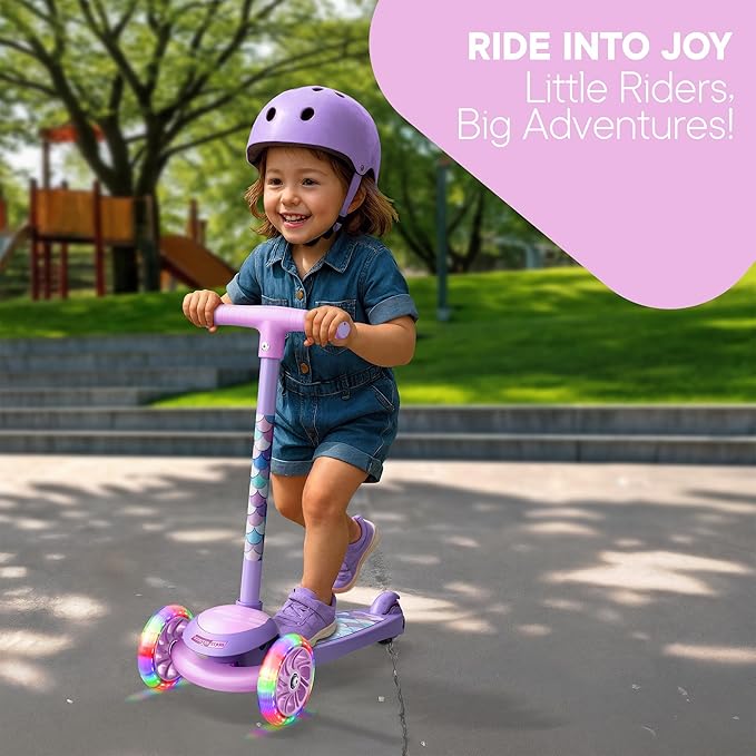 3 Wheel Scooter for Kids, Smooth Light Up LED Front Wheels, Wide Anti Slip Deck, Rear Foot Brake, Easy Lean to Steer Maneuvering, Indoor & Outdoor Ride On Toys for Ages 2 Up