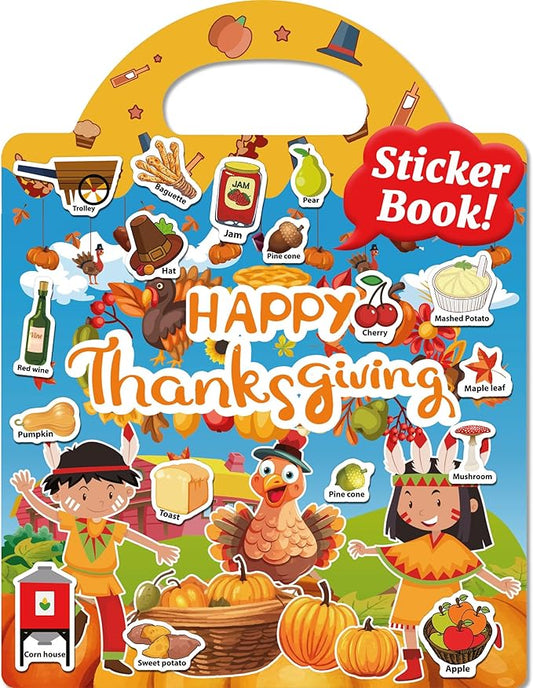 Benresive Reusable Sticker Book for Toddlers 2-4 Years, Fun Travel Stickers for Kids, Waterproof Sticker Books for Toddlers 1-3, Crafts Activities for Toddler 1-3 2-4 3-5 - Thanksgiving