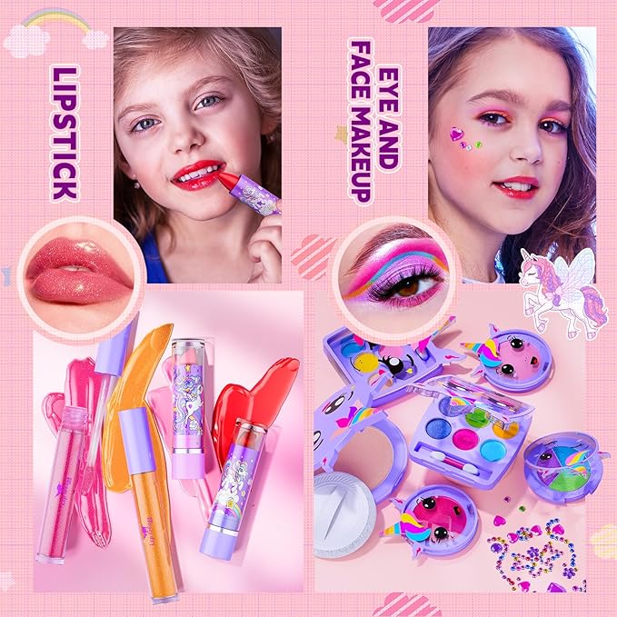 Kids Makeup Kit for Girls - Girls Makeup Kit Toys, Real Washable Cosmetic Set with Storage Case, Kids Play Makeup Set for Christmas Birthday Gift 3 4 5 6 8 10 11 12+ Years Old, Purple
