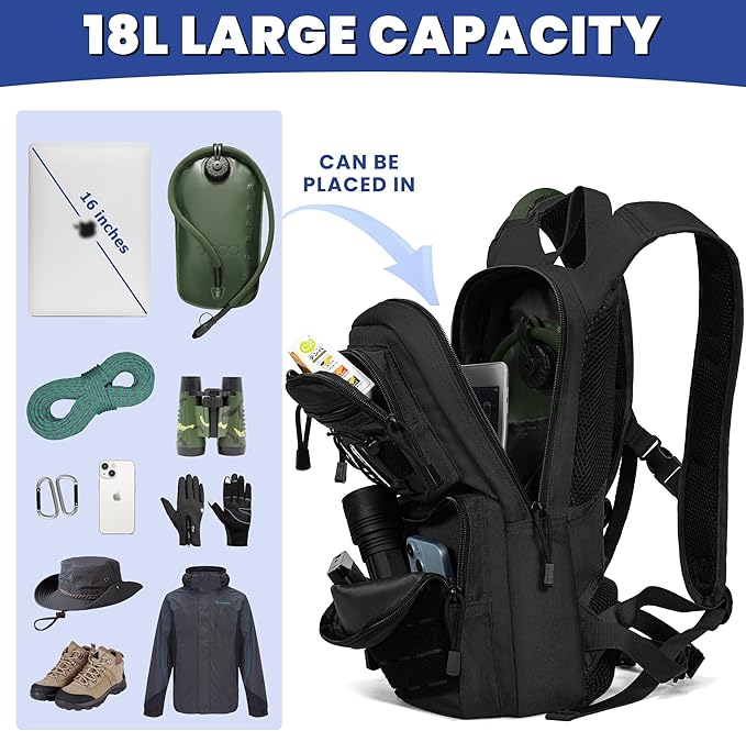 1050D Tactical Hydration Backpack with 3L TPU Water Bladder, Military Molle Water Backpack Perfect for Men & Women, Hydration Pack for Hiking, Biking, Running, Climbing, Hunting, Daily Use