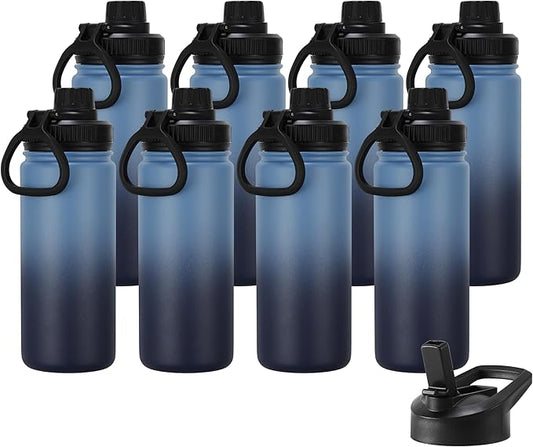 DOMICARE 16 oz Kids Water Bottle for School Stainless Steel Double Wall Vacuum Insulated Water Bottle with Straw lids & Spout Lid, Leakproof BPA Free (Blue/Navy,8)