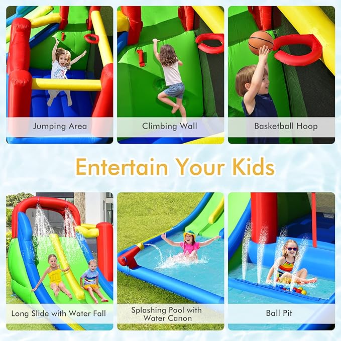 BOUNTECH Inflatable Water Slide, 7-in-1 Dual Slides Kids Water Park Jump Castle, Water Slides Inflatables for Outdoor w/Big Splash Pool, Water Cannon, Kids Backyard Party Water Slide Bounce House