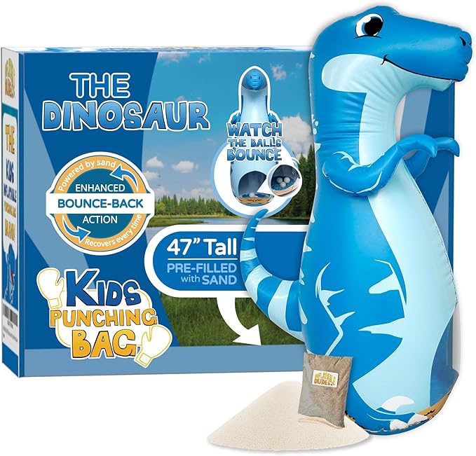 INFLATABLE DUDES Dinosaur -Kids Punching Bag | Already Filled with Sand| Bop Bag | Premium Inflatable Toy | Punching Bag for Kids | Enhanced Bounce-Back Action! | Indoor Outdoor - Party Games