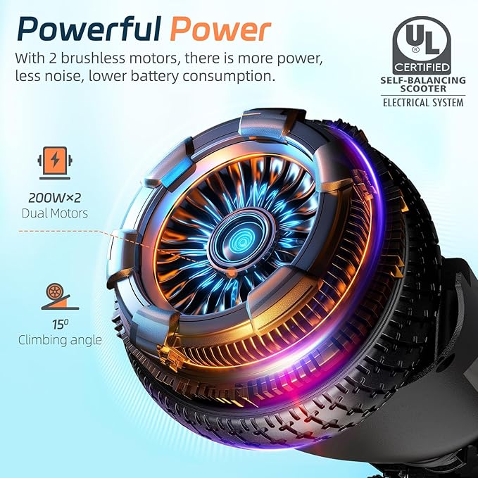 Scooter with Bluetooth Corlorful LED Lights, 6.5" Wheels, Dual 300W Motor Scooter for Kids Girls Boys Adults, All Ages