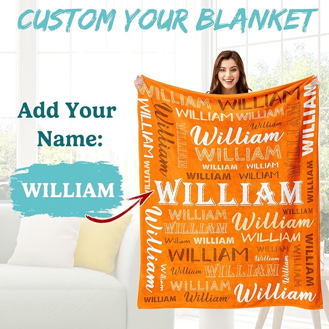 Ship Next Day, Personalized Baby Blanket with Name - Printed in USA, Custom Name Blanket for Boys Girls Kids, Customized Flannel Blankets Gifts for Teen Shower Toddlers Christmas Brithday