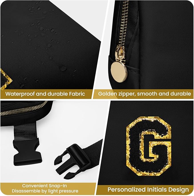 Birthday Gifts for 8 9 10 11 12 13 14 15 16 17 18 Year Old Girls Teen Tween, Dance Recital Gift for Girls, Initial Fanny Pack Crossbody Bag for Teen Girl Belt Bag Fashion Waist Packs (Black，G)