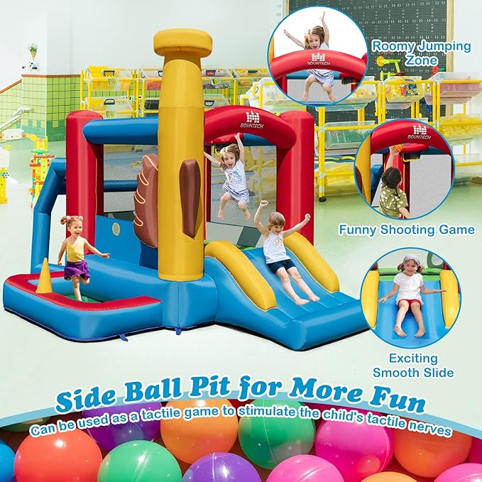 BOUNTECH Inflatable Bounce House, Bouncy House for Kids Large Outdoor with Jumping Area, Baseball Themed Toddler Indoor Castle Bounce House with Blower for Birthday Party Gifts Present