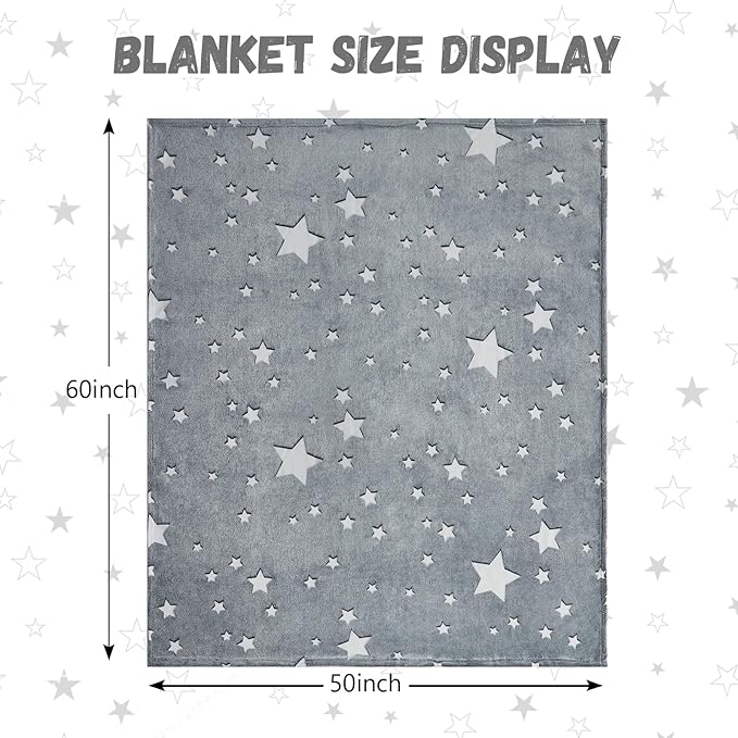 Glow in The Dark Star Blanket,Star Gifts Toys for Boys Girls, Birthday Presents Decor for Kids Age 3-14 Year Old Son Teen Child Toddler Luminous Christmas Bedroom Throw Blanket 50"x60"