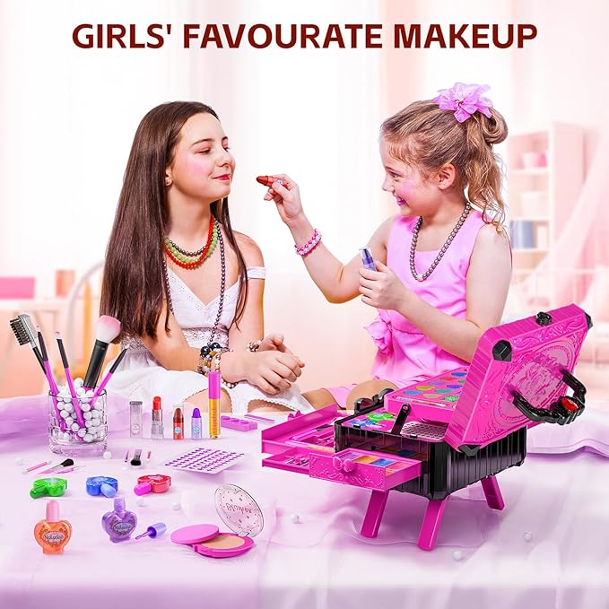 Kids Makeup Sets for Girls - Washable Toddler Makeup Toys with Mirror, Dressing Table with Stand Kids Play Makeup Kits for 3 4 5 6 7 8-12 Year Old Little Girls Birthday & Christmas