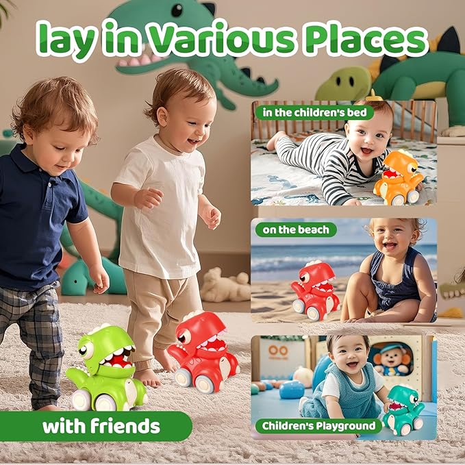 4-Pack Dinosaur Car Toys, Suitable For Toddlers Aged 1-3, Dinosaur Racers, Press And Go Dino Cars, Perfect For Babies 6-9-12-18 Months, Toys For 1-2 Year Old Boys, Birthday Gift For 1 Year Old Boy